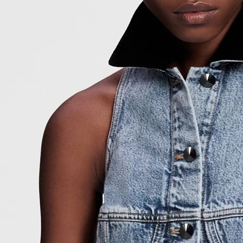 LOUIS VUITTON VeLOUIS VUITTONet Accent Denim Dress-4