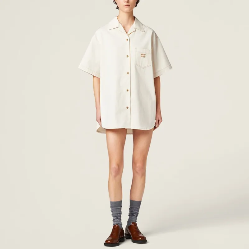 MIU MIU SS24 Short Sleeved Dresses Women's Beige-1
