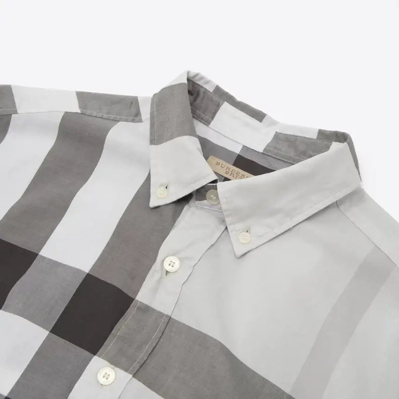 Burberry Men s Check Button Up Short Sleeve Shirt Gray POIZON