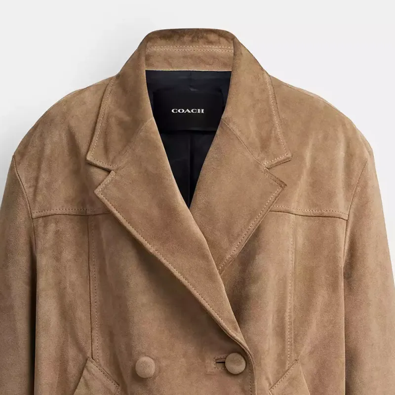 COACH SS24 Leather Jacket Women's Khaki-5