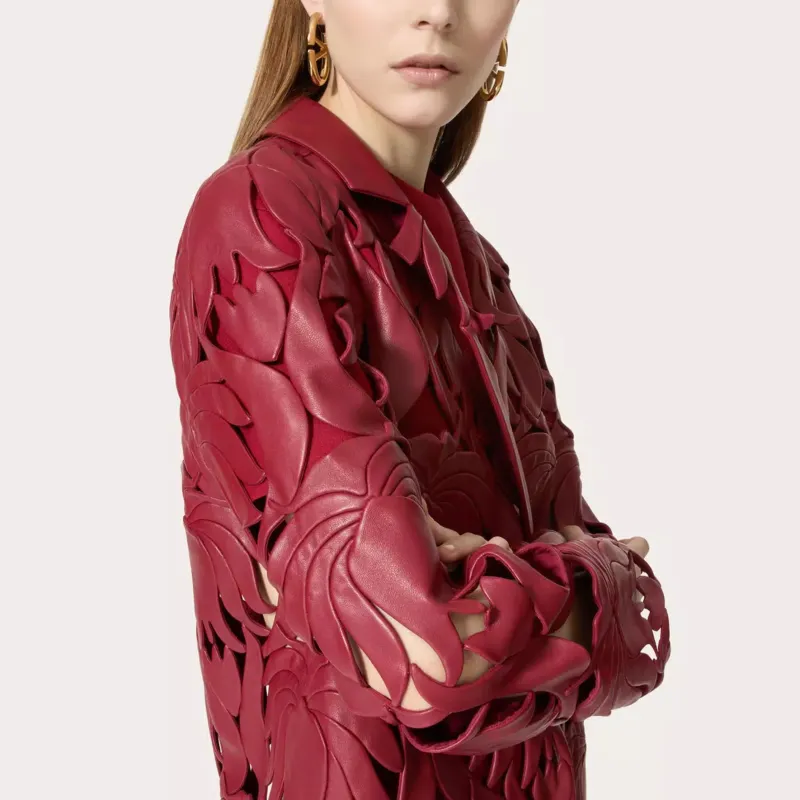 Valentino SS24 Leather Jacket Women's Dark Red-3