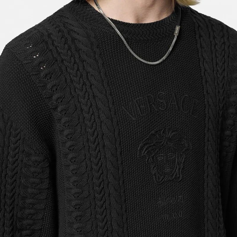 VERSACE Medusa Logo Embroidered Cable Knitted Jumper-4