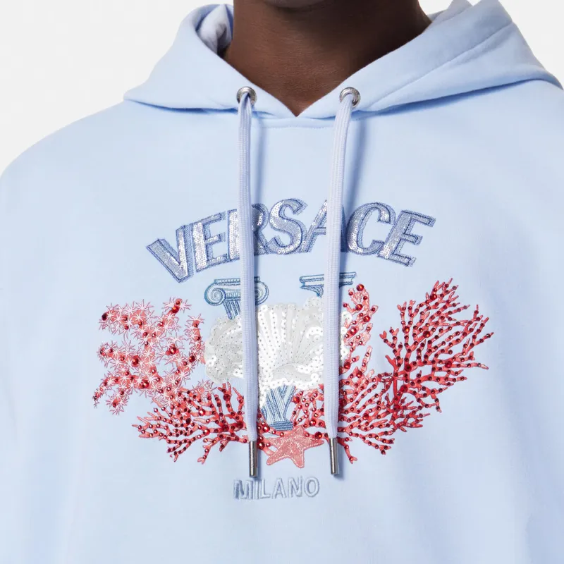 VERSACE University Coral Embroidered Drawstring Hoodie-4