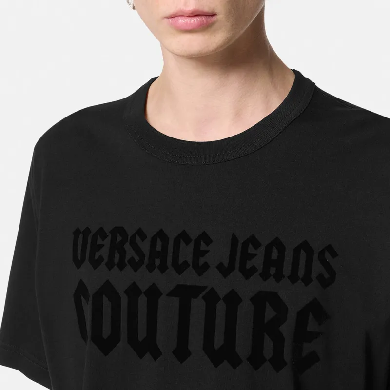 VERSACE JEANS COUTURE Flocked logo Cotton T shirt-4