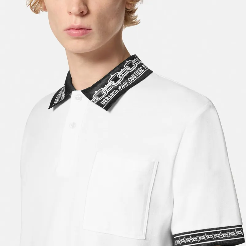 VERSACE JEANS COUTURE Contrasting trim Piqué Polo Shirt-4