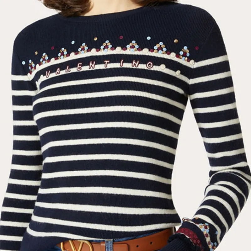 Valentino Logo Embroidered Striped Jumper-4