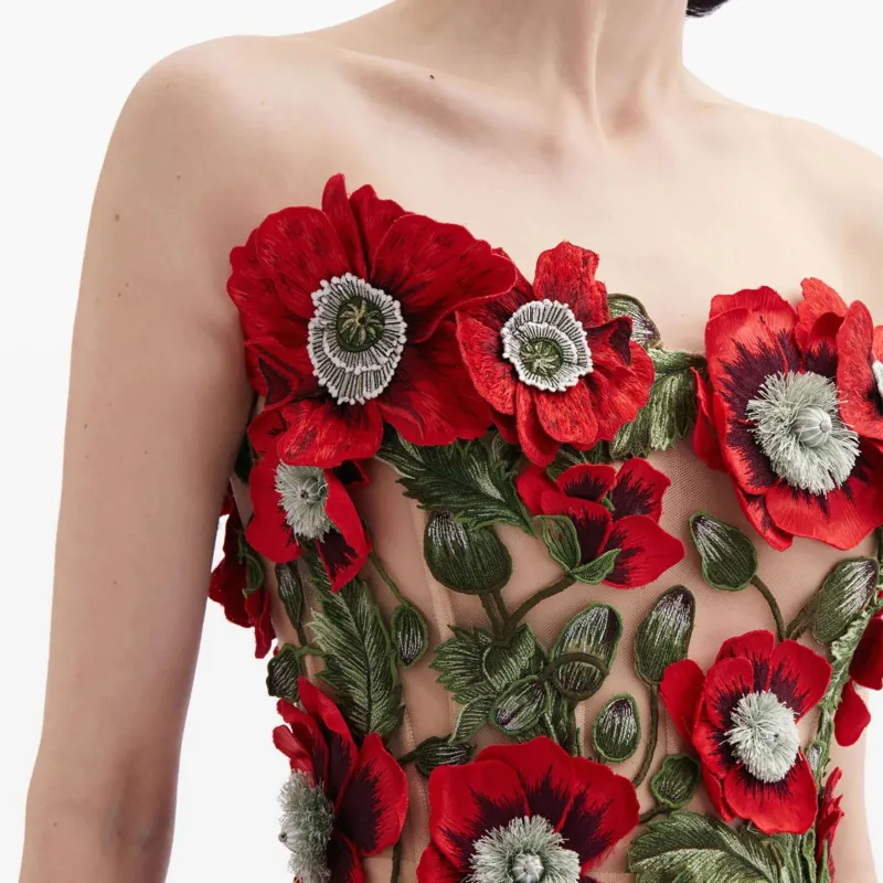 Oscar De La Renta Poppy-embroidered Midi Dress-4