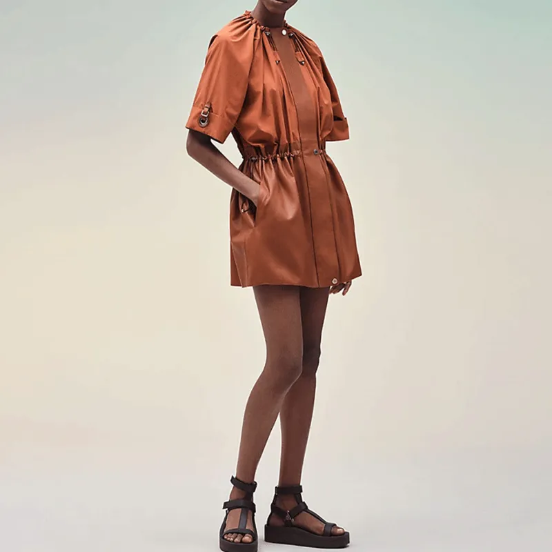 HERMES Short-Sleeved Dresses Women's Umber-2