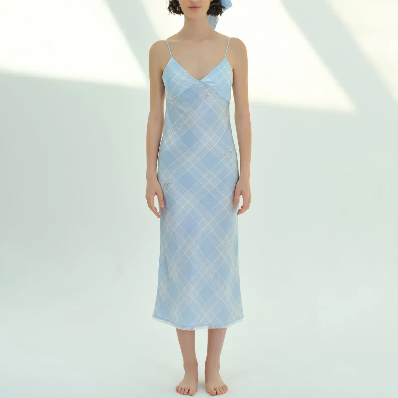 SILKY MIRACLE SS24 Camisoles Nightgowns Women's Blue Plaid Nightgowns-1