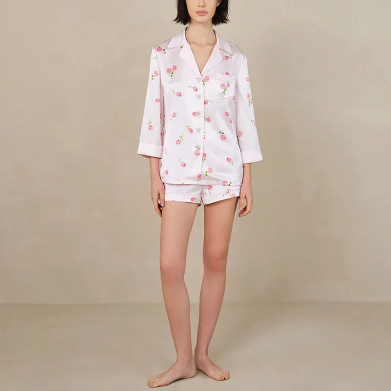 SILKY MIRACLE SS24 Pajama Set Women's Light Pink Rose Print Set-1
