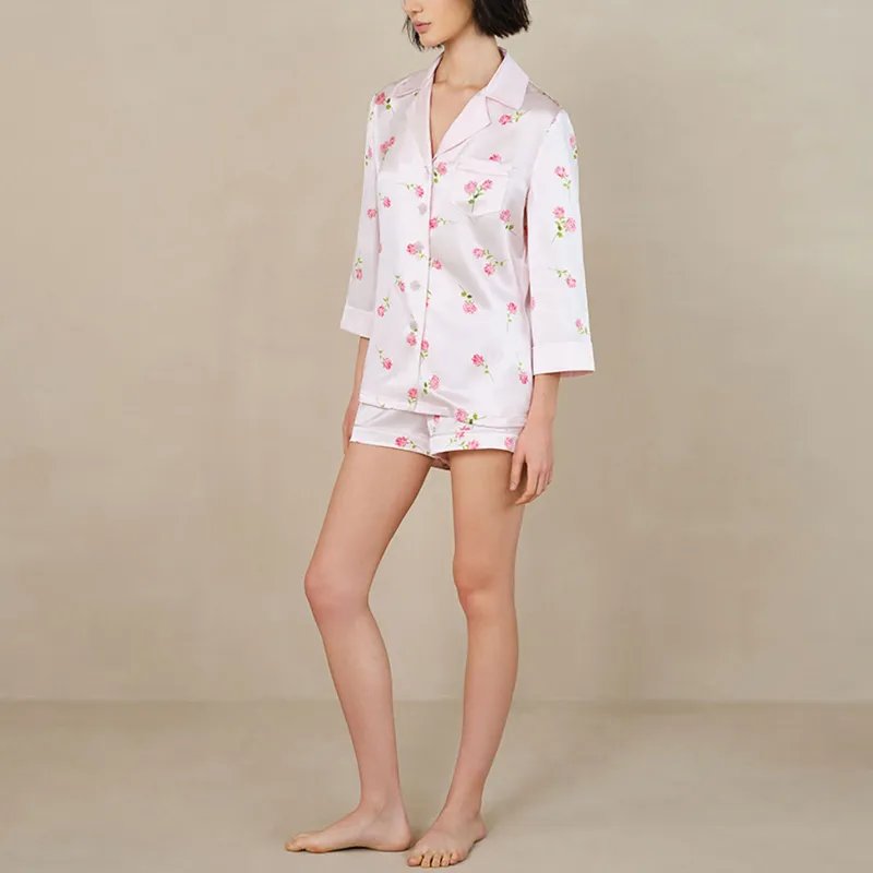 SILKY MIRACLE SS24 Pajama Set Women's Light Pink Rose Print Set-2
