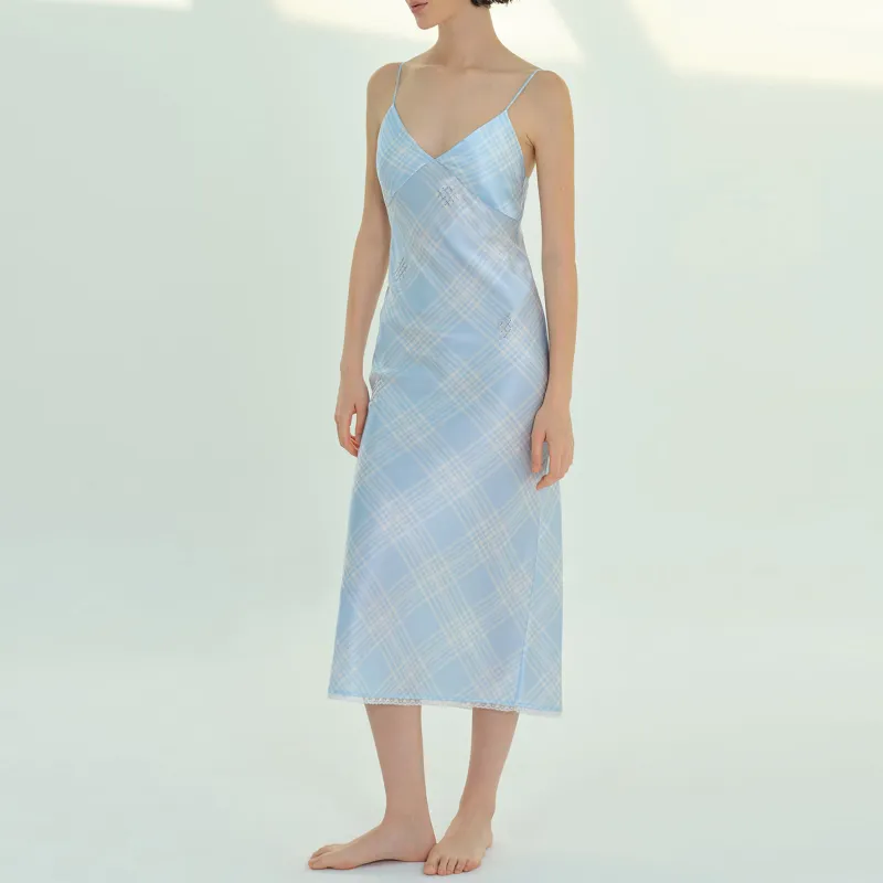 SILKY MIRACLE SS24 Camisoles Nightgowns Women's Blue Plaid Nightgowns-3