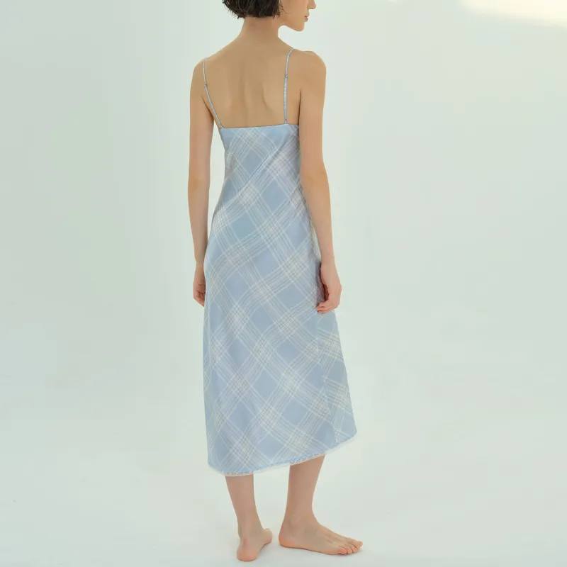 SILKY MIRACLE SS24 Camisoles Nightgowns Women's Blue Plaid Nightgowns-2