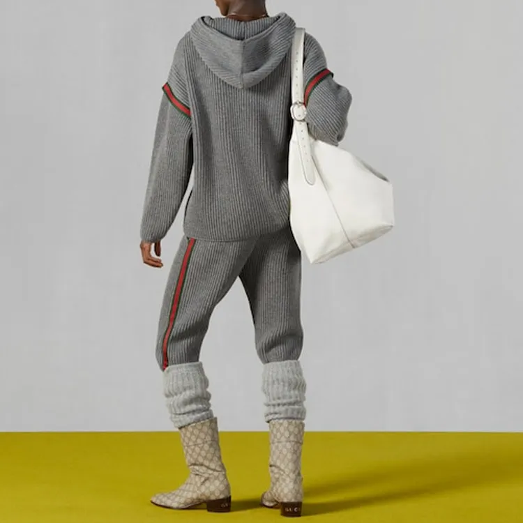 GUCCI Web Striped Drawstring Knit Hoodie-4