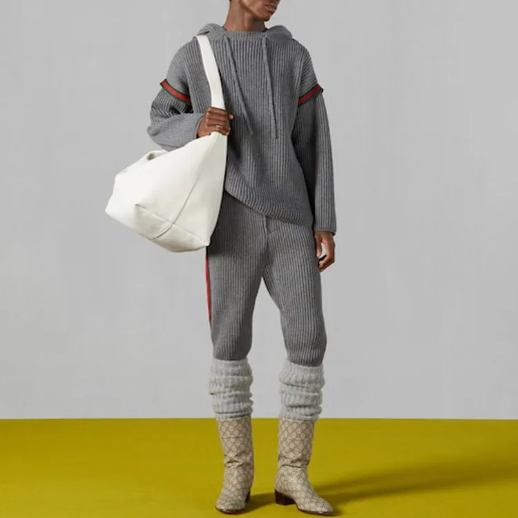 GUCCI Web Striped Drawstring Knit Hoodie-3