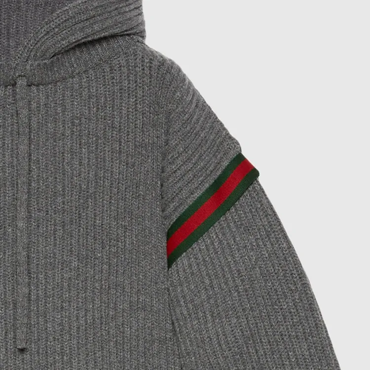 GUCCI Web Striped Drawstring Knit Hoodie-6