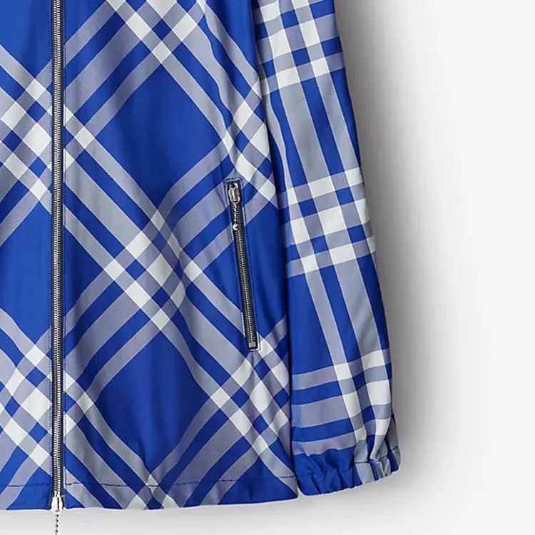 Burberry Check Pattern Hooded Jacket Cobalt Blue/White-2