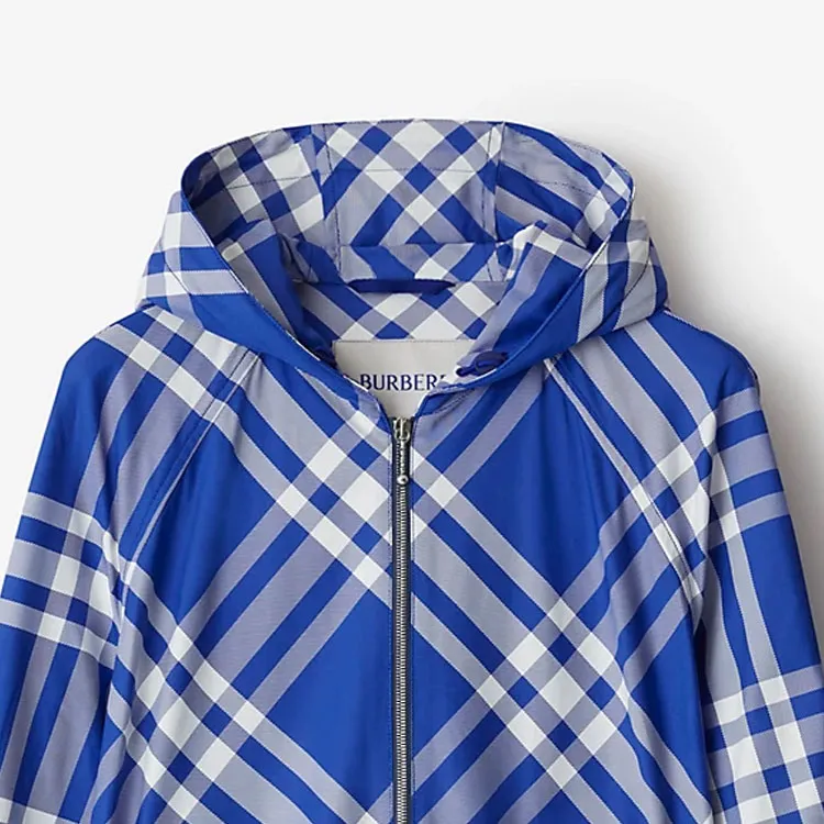 Burberry Check Pattern Hooded Jacket Cobalt Blue/White-1