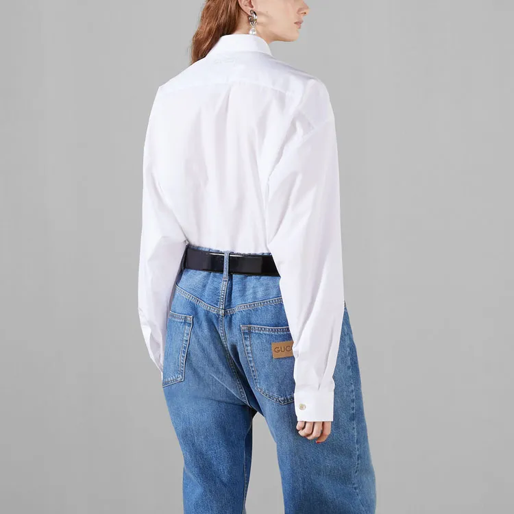 GUCCI Cotton Shirt With GUCCI Embroidery White-3