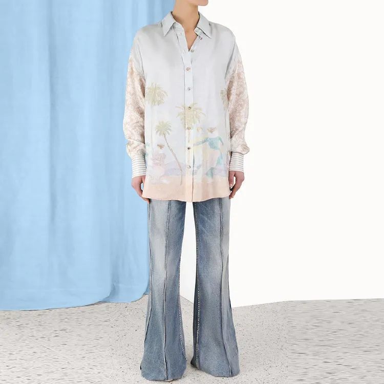Zimmermann Sensory Dancer-print Spliced Shirt-3