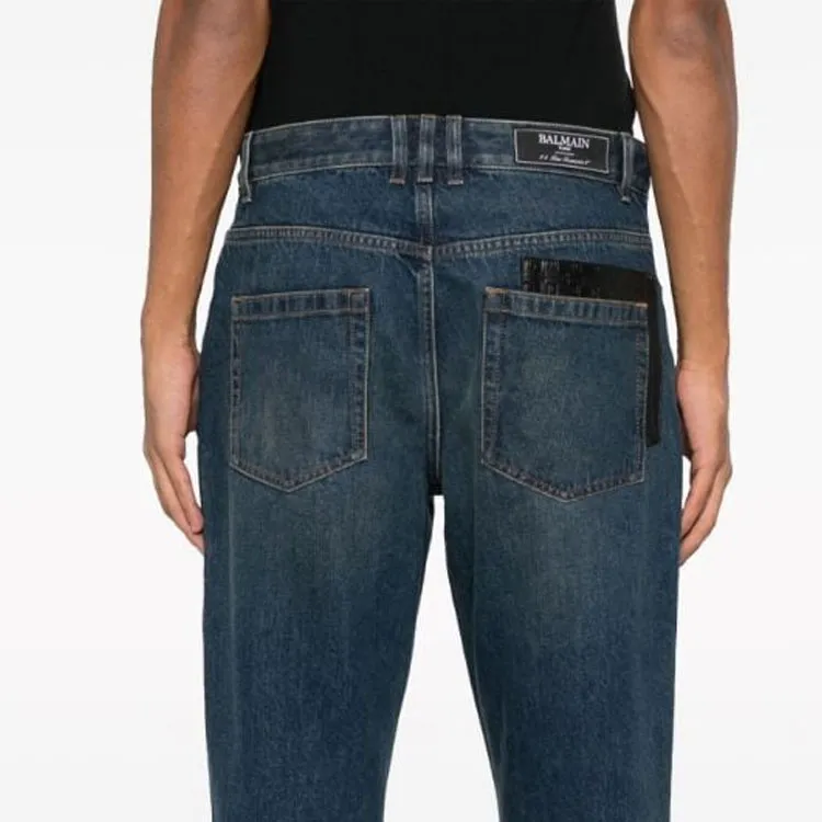 BALMAIN Leather Pocket Regular Denim Pants-5