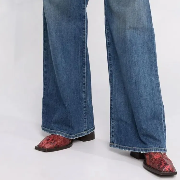 NILI LOTAN Wide leg Bleach effect Denim Jeans-4