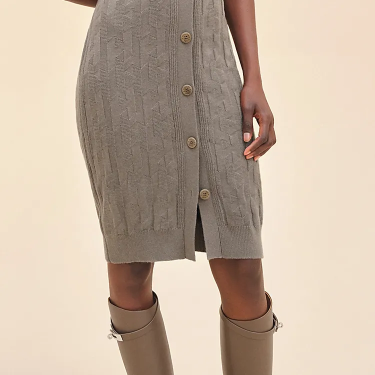 HERMES Short Sleeved Dress Women's Gray-2
