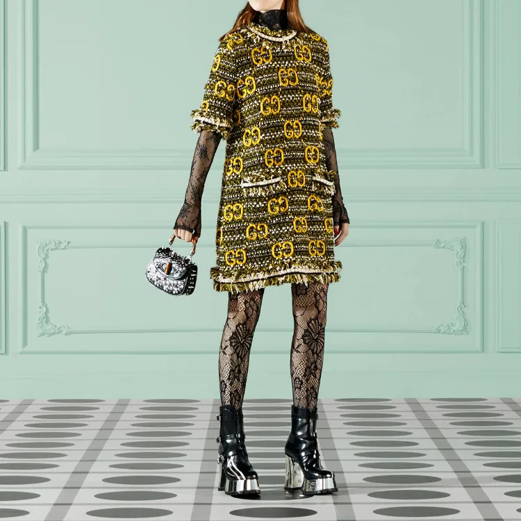 GUCCI Jacquard G Monogram Wool Dress-1