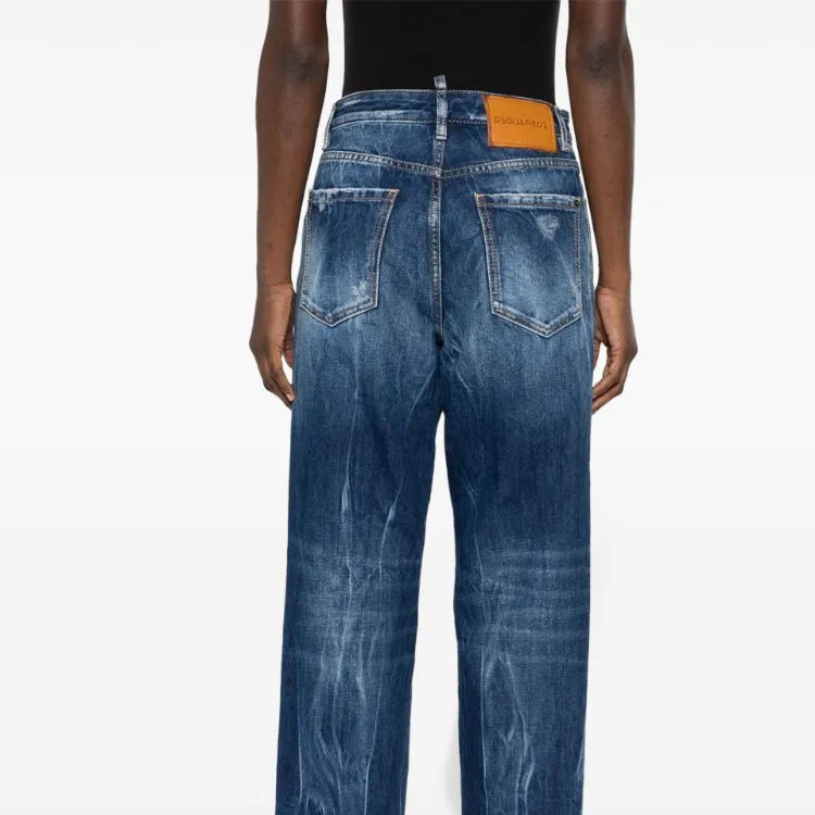 DSQUARED 2 Mid Rise Distressed Straight Leg Jeans-5