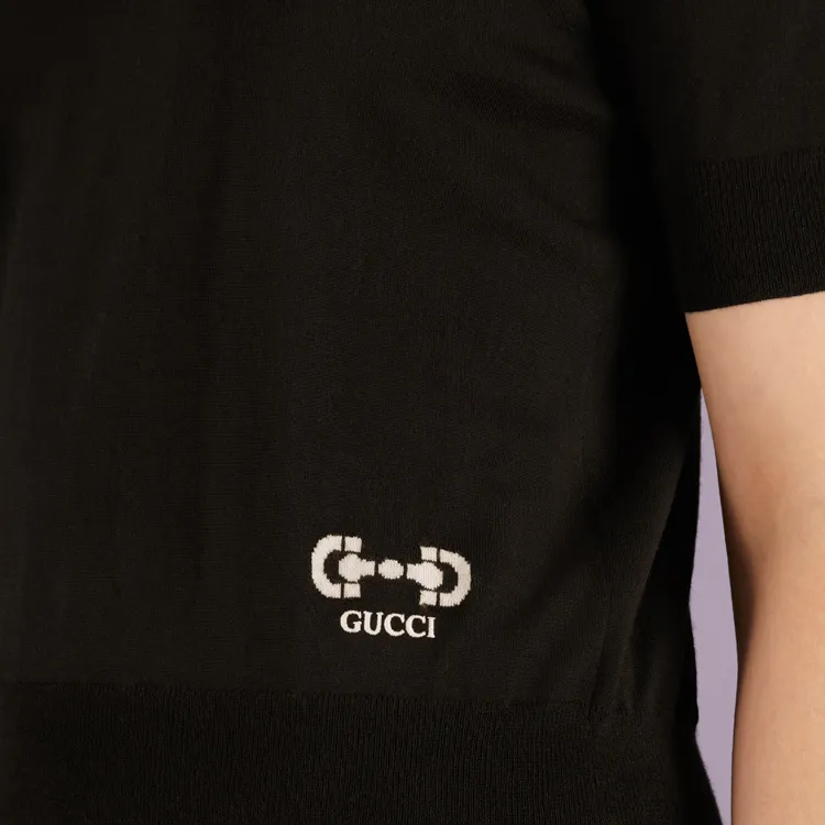 GUCCI Horsebit Logo Knit Short Sleeved T Shirt-4