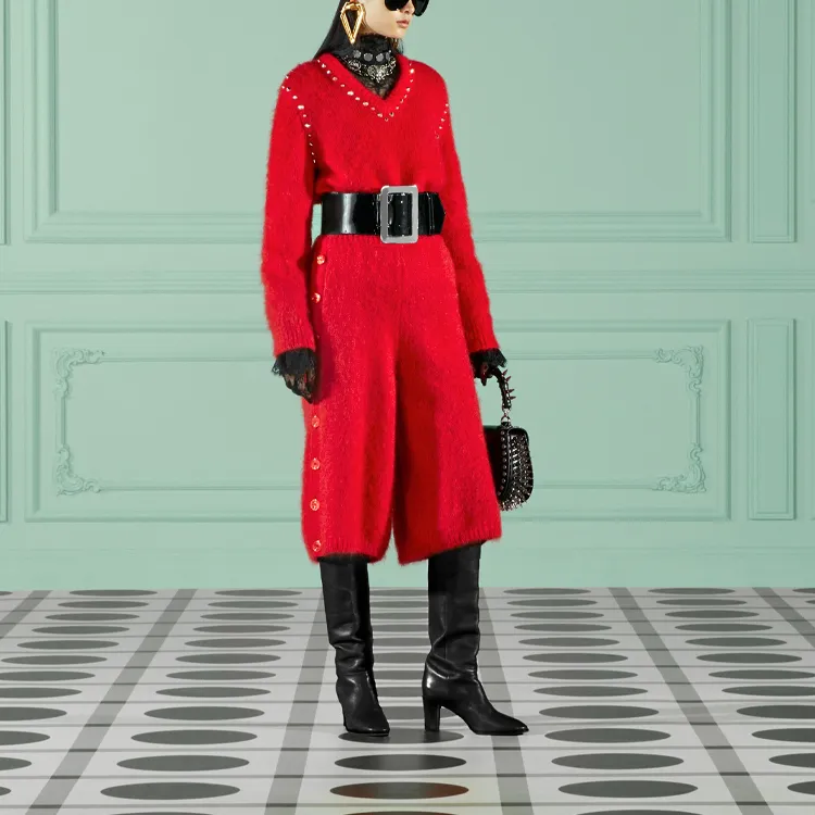 GUCCI Women's Mohair With Studs Sweater Red-1