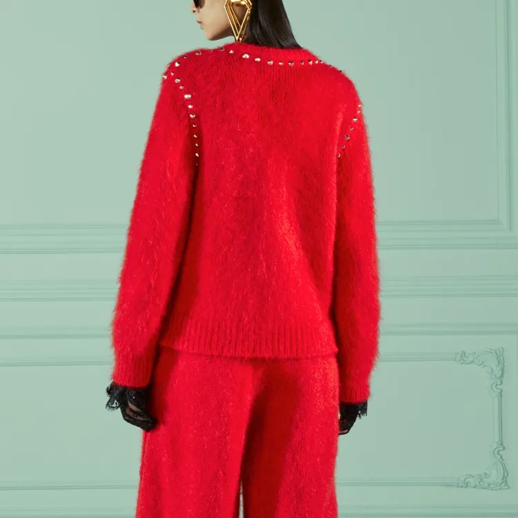 GUCCI Women's Mohair With Studs Sweater Red-2