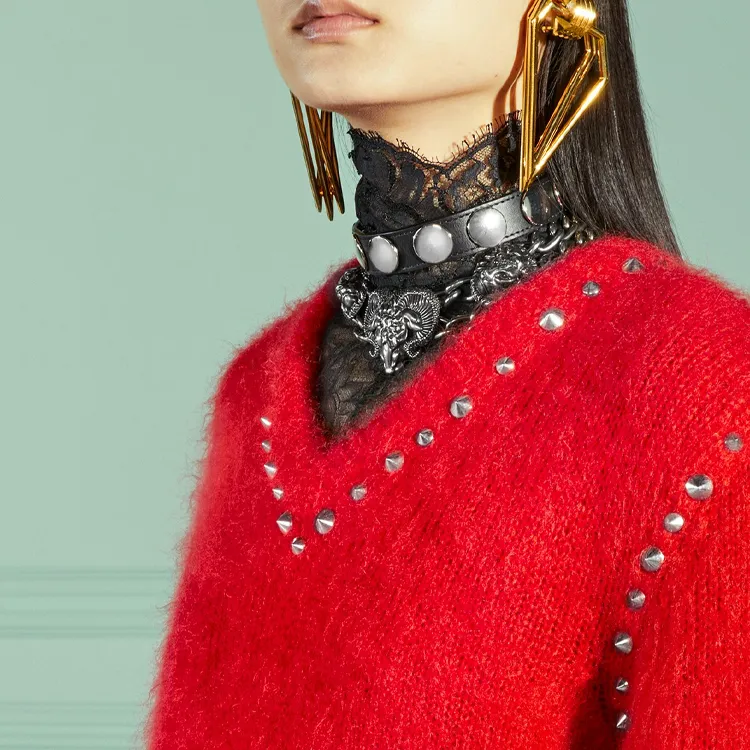 GUCCI Women's Mohair With Studs Sweater Red-4