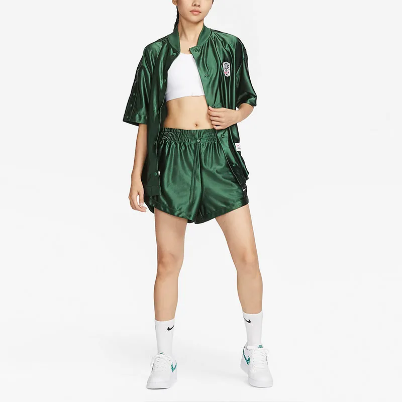 Nike Sportswear Women's Baseball Collar Short-Sleeve Shirt Green-2