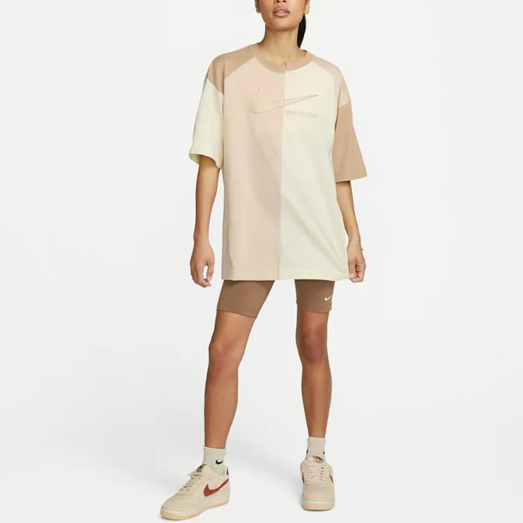 Nike Women'ss Colorblock Knit Cotton Crewneck T-Shirt Beige-2