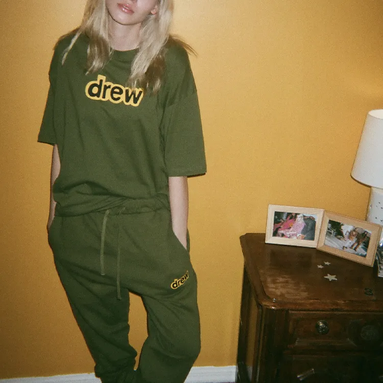 Drew House Letter Logo Series Knitted Sweatpants Unisex Olive Green-3