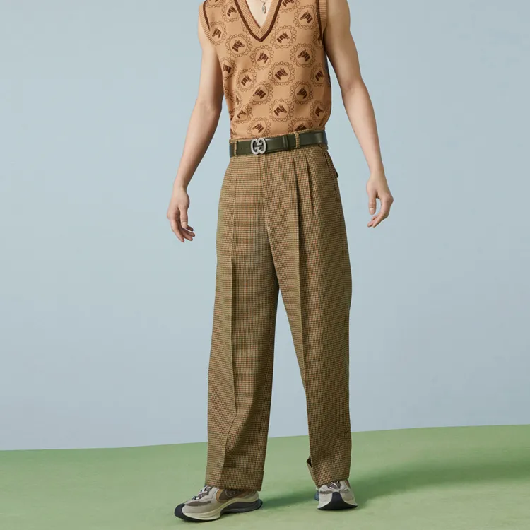 GUCCI Checkered Pleat Detailed Trousers-2