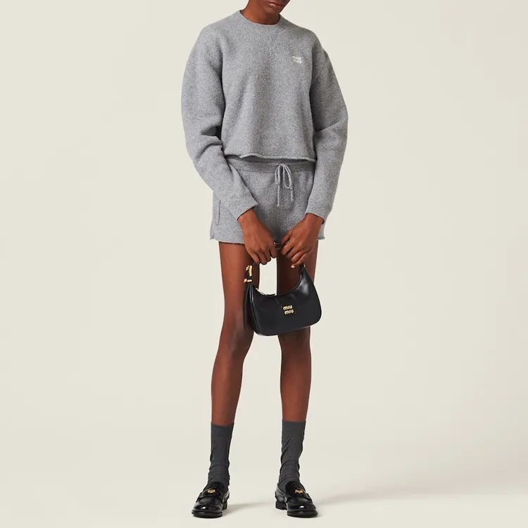 MIU MIU Logo Embroidered Crewneck Knitted Jumper-2