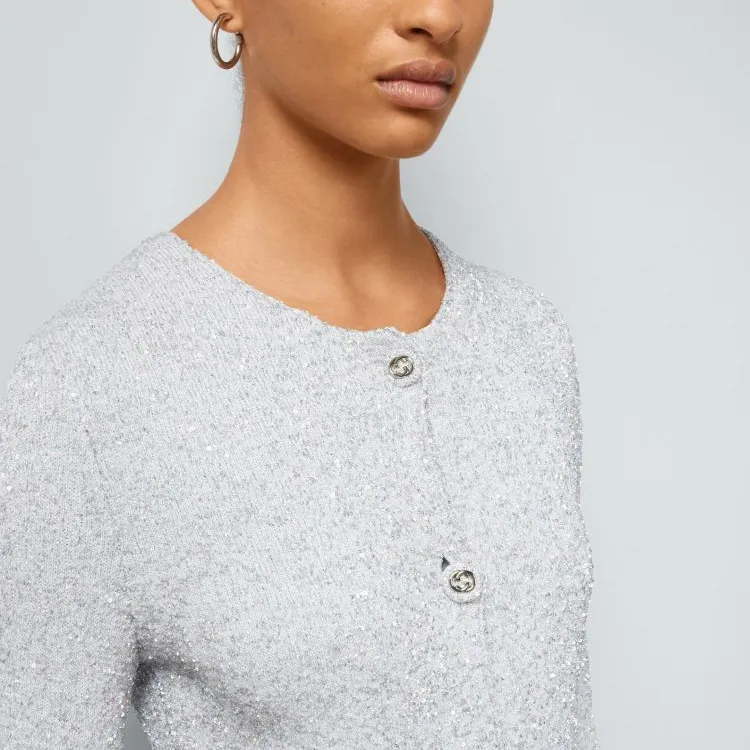 GUCCI Viscose Lame Sequin Embroidery Dress White/Grey-3