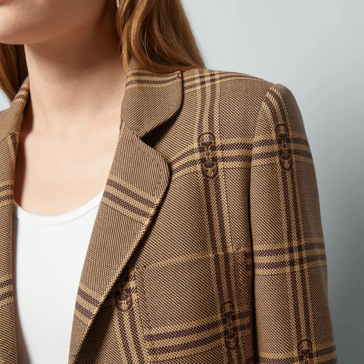 GUCCI Checkered Button-Up Blazer-4