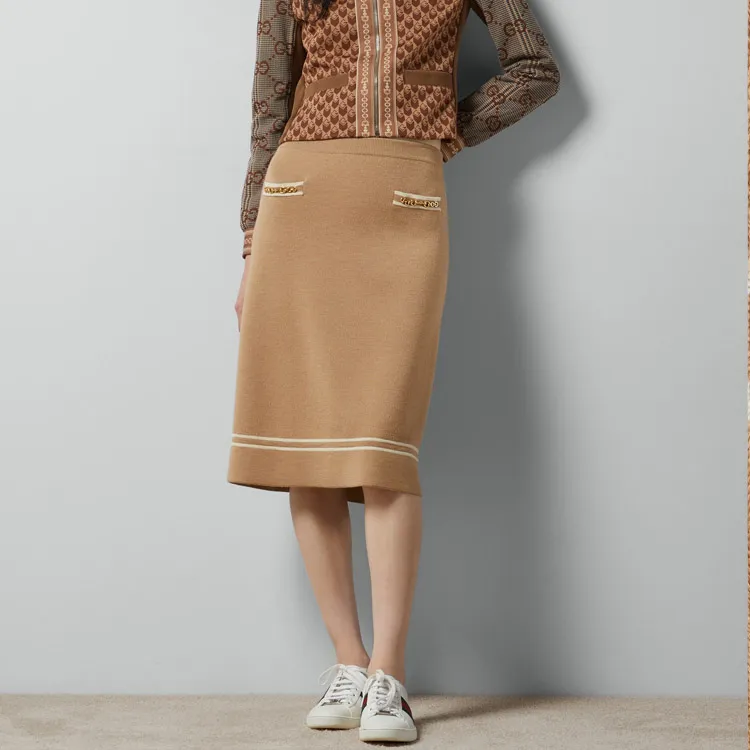 GUCCI Casual Long Skirts Women's Brown-2