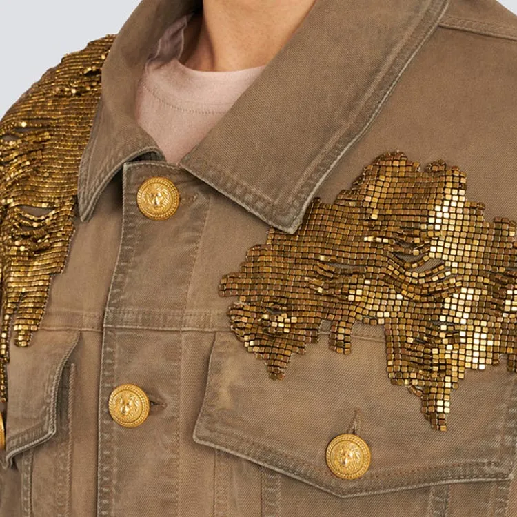 BALMAIN FW22 Denim Jacket Men's Khaki-5