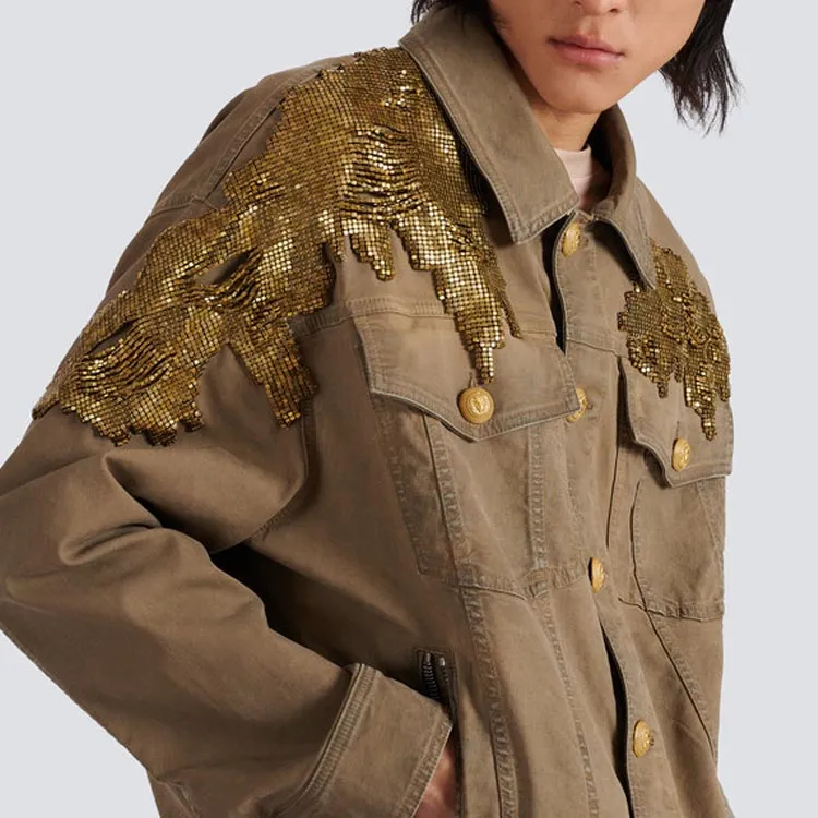 BALMAIN FW22 Denim Jacket Men's Khaki-4