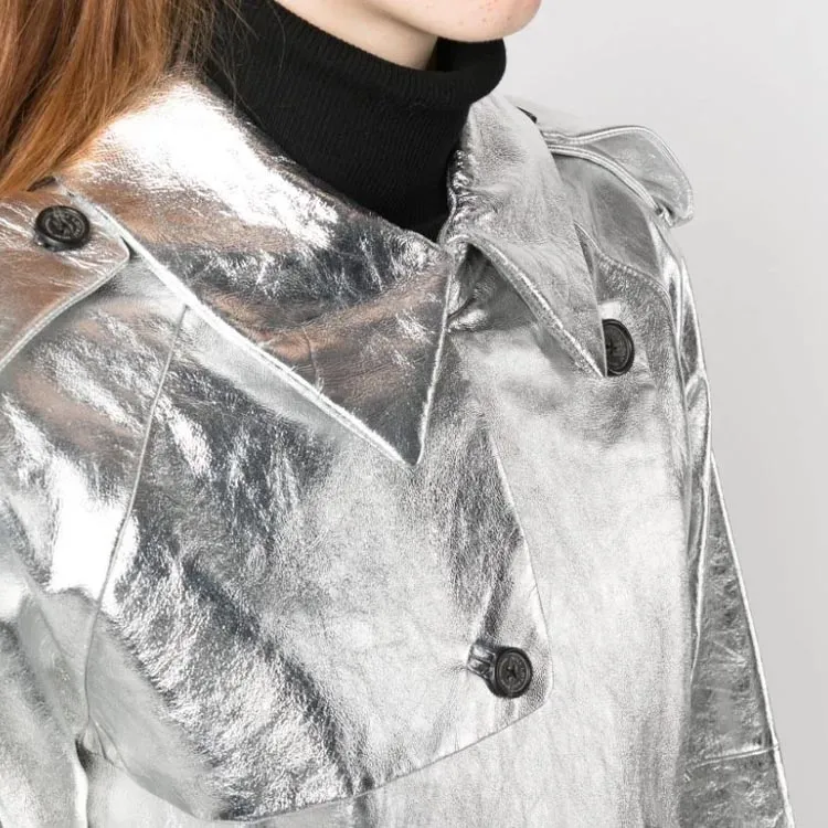 NILI LOTAN Leather Jacket Women's Silver-4