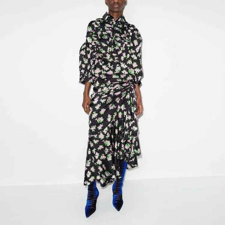 NATASHA ZINKO Pixel Flower print Draped Maxi Dress-3