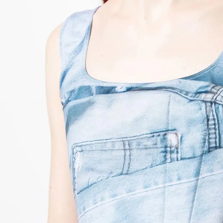 NATASHA ZINKO Denim print Corset Top-4