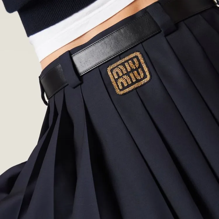 MIU MIU Logo Patch Pleated Mini Skirt-3