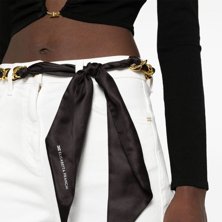 パンツ ELISABETTA FRANCHI PALAZZO JEANS WITH CHAIN Elisabetta Franchi Chain Belt Cropped Palazzo Jeans - POIZON