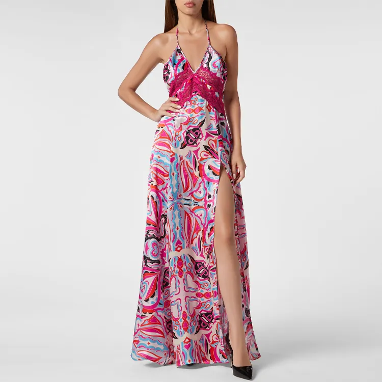 PHILIPP PLEIN Abstract print V neck Maxi Dress-1
