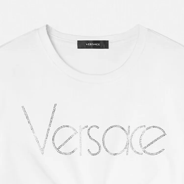 VERSACE Logo-Embellished Crewneck Cropped T-Shirt-4